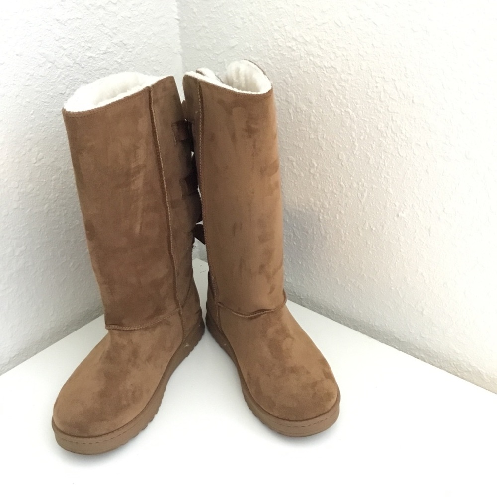 Chestnut Suede-Look Tall Winter Boots - Women